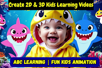 create distinct 2d and 3d animation kid song or learning videos