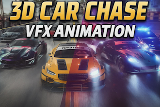 create speed racing video, 3d car chase, vfx animation video, truck trace
