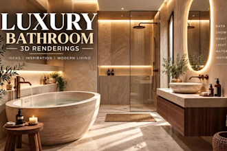 create 3d luxury master bathroom renders and photorealistic interior design