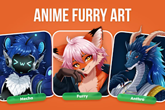 draw anime furry art, fursona pfp and anthro character art