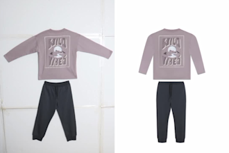 packshot apparel garments, flat lay clothing photo editing services