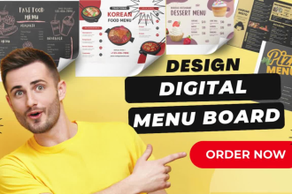 design animated or static digital menu, TV screen or menu board for restaurant