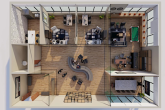 do office interior design 3d floorplan layout rendring