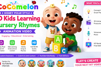 do cocomelon disney pixar style video, 3d kids learning nursery rhymes animation