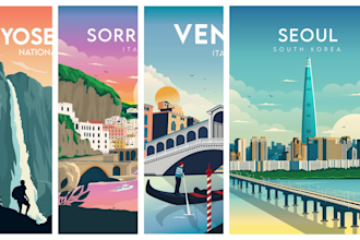create a vintage retro style travel poster design
