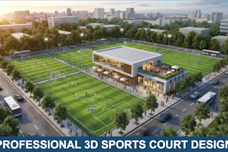 design 3d pickleball, padel, football, tennis court