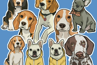 draw cartoon illustration portrait for dog, cat or any pet