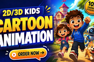 create 2d 3d cartoon animation video, kid learning, kid animation video