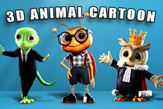 design cute chibi 3d modeling character animal, cartoon character and rendering