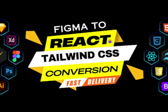 covert figma to react, psd to react, figma to html with bootstrap or tailwindcss
