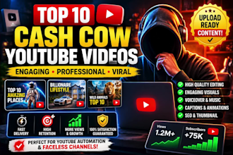 create high quality top 10 cash cow video, automated youtube videos, cash cow yt