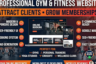 build a modern gym fitness website with booking, membership and landing page
