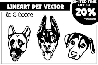 draw your dog, cat, any pet into lineart vector tracing
