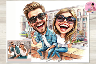 create a custom funny caricature from your portrait or pet photo