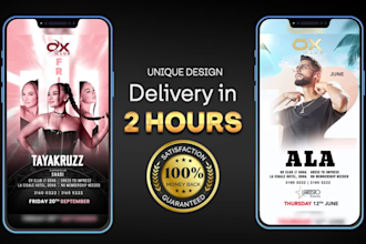 design party, club, dj, event, concert flyers within 2hrs