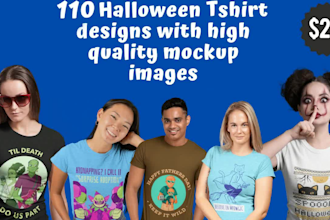 give 110 halloween tshirt designs with mockups