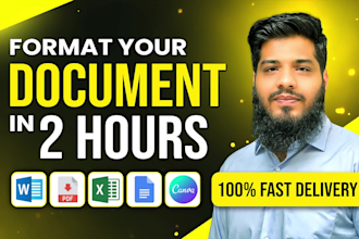 handle your word, excel, google docs, sheets, and canva editing formatting tasks