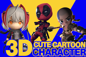 design cute 3d cartoon character, mascot, animal for game, 3d print or animation