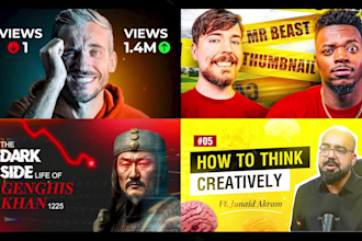 design clickbait youtube thumbnail for podcast, travel, gaming and vlogs