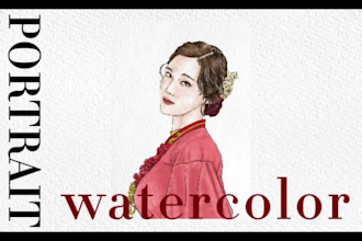 draw your self portrait with my watercolor style painting