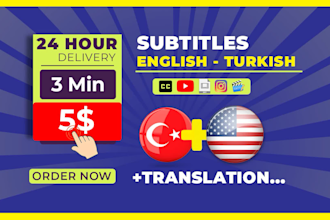 translate and add english or turkish subtitles to your video