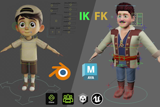 do 3d character rigging in maya, iclone, blender, unity etc