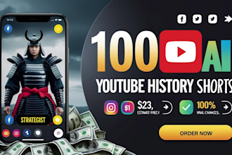 create 100 faceless ai history youtube short videos and instagram reels