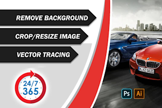 do vector tracing, photoshop editing, crop and resize image