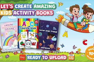 create custom kids worksheets, kids activity book interior cover design for KDP