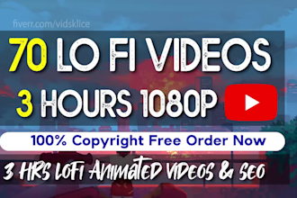 create lofi beats 70x3hr animated chill hip hop loop videos for youtube channel