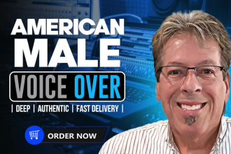 do a warm deep natural american english male voice over  fast