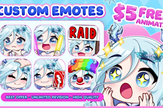 custom twitch emotes, animated emotes, cute emotes, chibi emotes, vtuber, gif