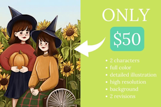 draw custom family, couple, or single portrait in cute style