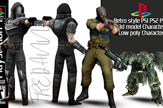 make classic ps1 ps2 psx n64 3d retro character model for indie games, animation