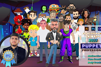 create 100 percent fully functional adobe character animator puppet and 2d video
