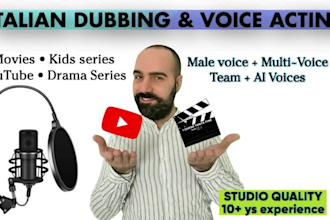 dub your youtube content, kids series, movies in italian, pro voice and team