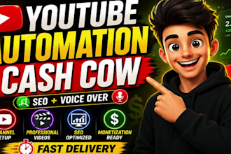 create youtube cash cow automation, faceless video channel in english y spanish