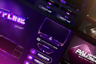 design a professional twitch overlay and streaming package