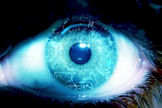 design a 3d cybernetic eye logo reveal