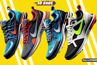 do 3d shoe animation, 3d shoe model, shoe rendering, shoe design and sneakers