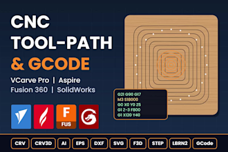 create cnc toolpath and gcode in vectric vcarve pro, aspire or fusion 360