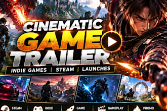 create a cinematic ai game trailer for steam, indie games and launches