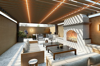 design front yard backyard terrace and provide 3d rendering