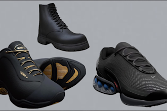 create 3d shoe, 3d sneakers, 3d footwear model with photorealistic rendering