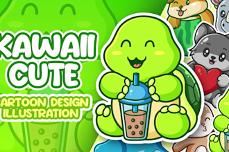 draw cute kawaii animal illustration, for emoticon, chibi fanart, or mascot