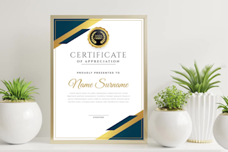 do custom certificate design, diploma, or award certificate