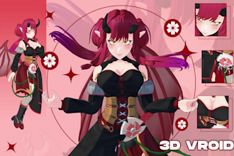 design and rig 3d vtuber character modeling for vroid, vrchat, vrm in blender