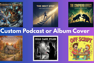 illustrate a custom podcast or album cover in any style