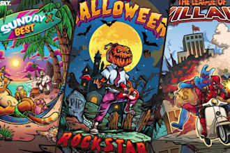 create graphic t shirt design in cartoon illustration for brand