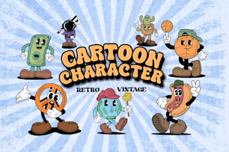 draw vintage retro cartoon character for mascot, t shirt, logo
